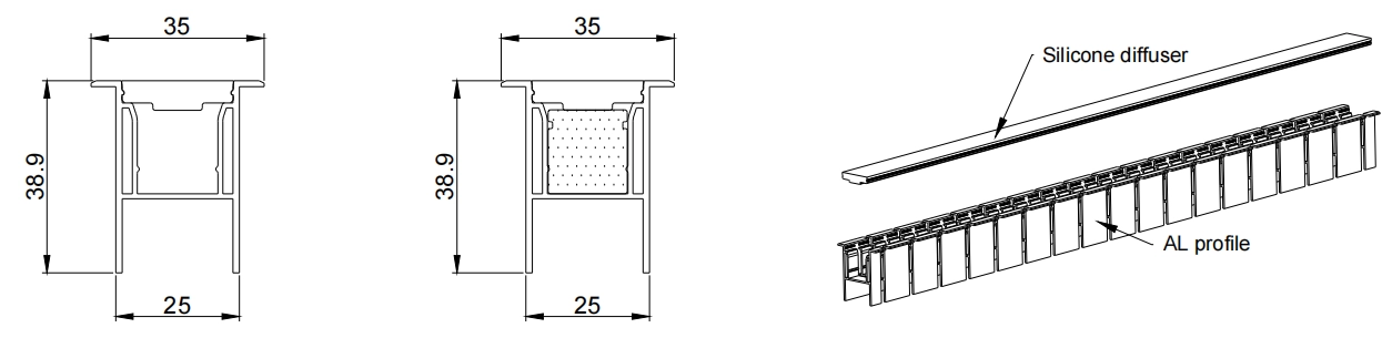 Typ 5, AL-Profil + Silikondiffusor f&uuml;r Anwendung im Boden