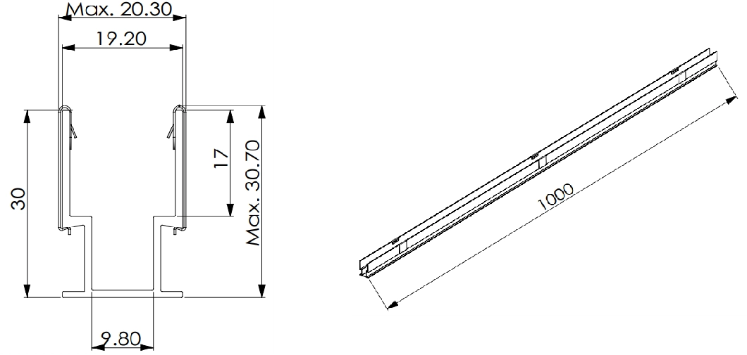 Typ 3, AL-Profil f&uuml;r Au&szlig;enanwendung (1 Meter Al mit 10 St&uuml;ck Clips)