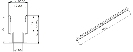 Typ 3, AL-Profil f&uuml;r Au&szlig;enanwendung (1 Meter Al mit 10 St&uuml;ck Clips)