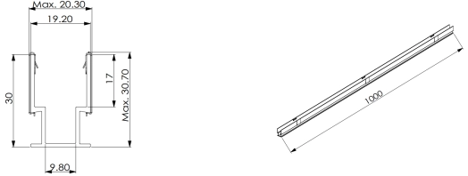 Typ 3, AL-Profil f&uuml;r Au&szlig;enanwendung (1 Meter Al mit 10 St&uuml;ck Clips)